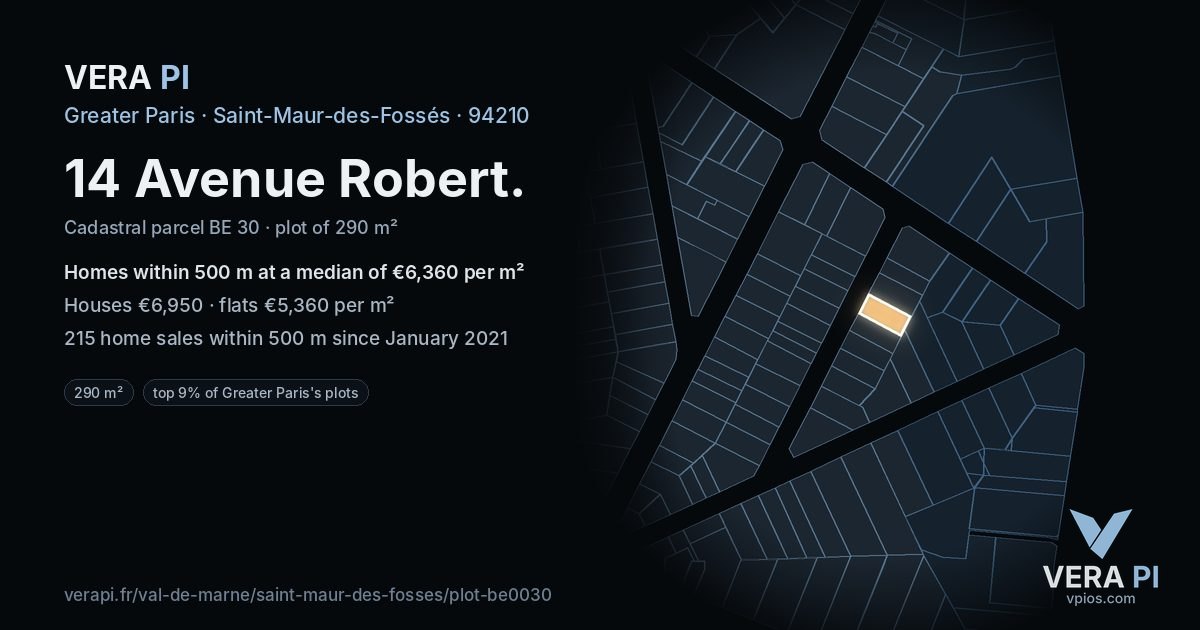14 Avenue Robert, Saint-Maur-des-Fossés at night – the plot lit, the parcels around coloured by the prices near them