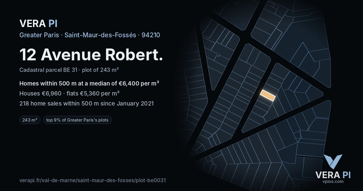 12 Avenue Robert, Saint-Maur-des-Fossés at night – the plot lit, the parcels around coloured by the prices near them