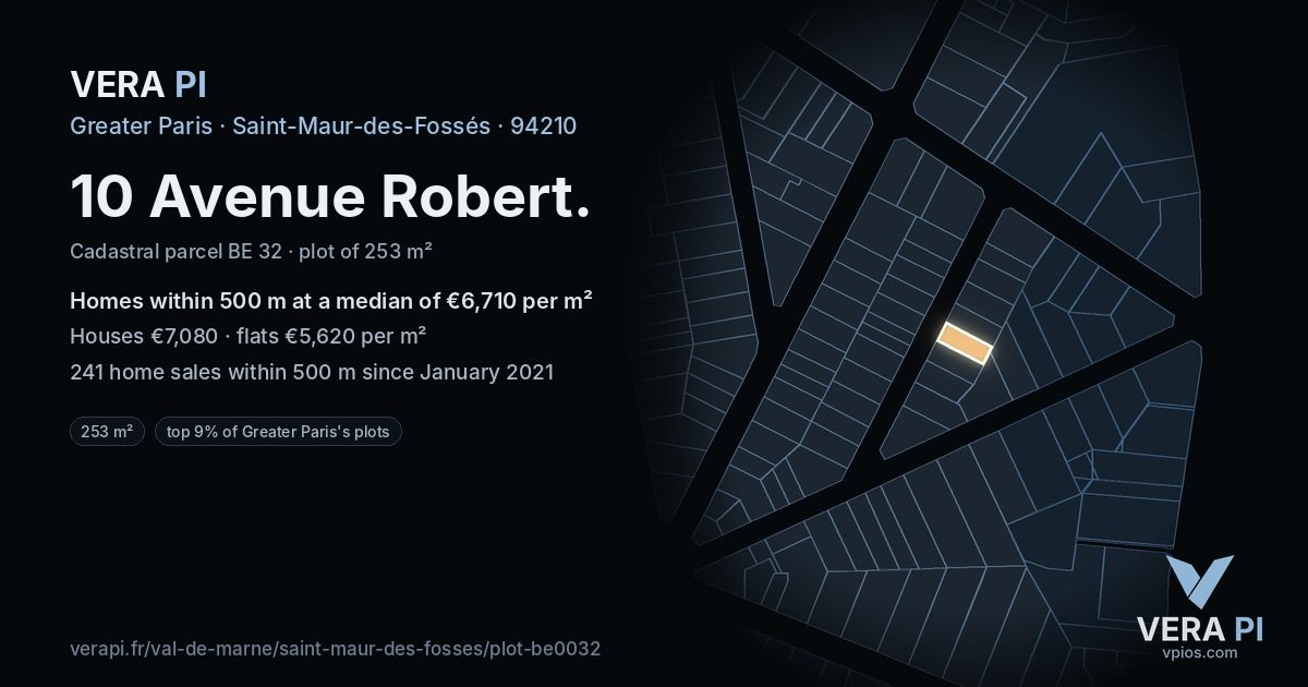 10 Avenue Robert, Saint-Maur-des-Fossés at night – the plot lit, the parcels around coloured by the prices near them