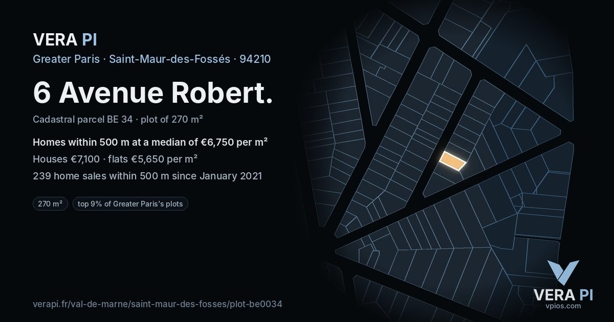 6 Avenue Robert, Saint-Maur-des-Fossés at night – the plot lit, the parcels around coloured by the prices near them