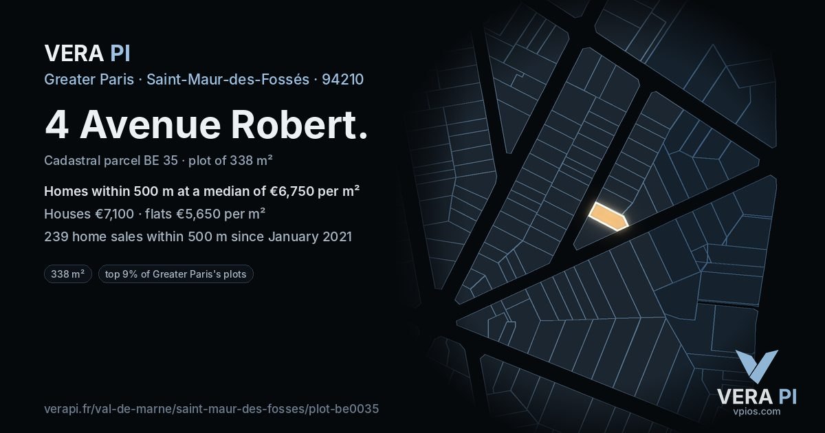 4 Avenue Robert, Saint-Maur-des-Fossés at night – the plot lit, the parcels around coloured by the prices near them