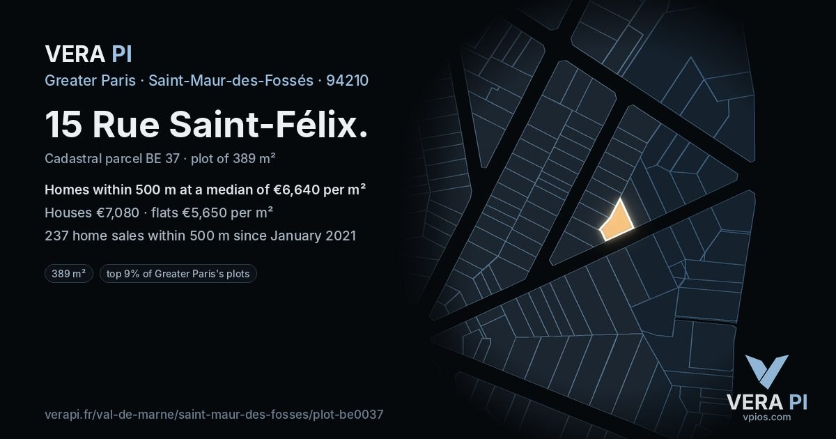 15 Rue Saint-Félix, Saint-Maur-des-Fossés at night – the plot lit, the parcels around coloured by the prices near them