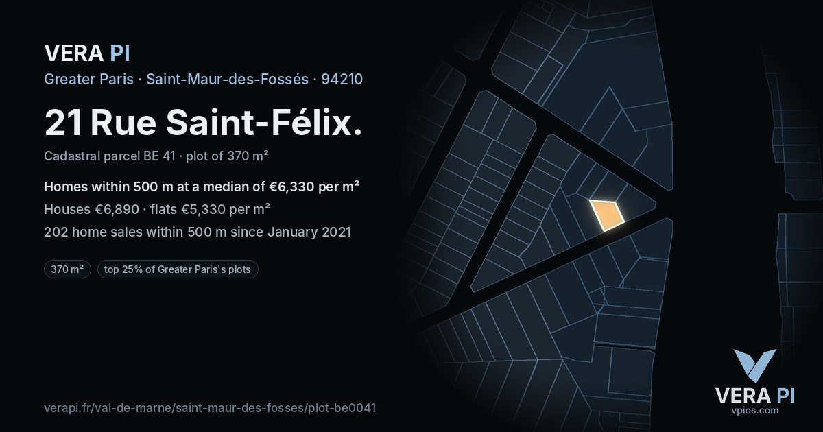 21 Rue Saint-Félix, Saint-Maur-des-Fossés at night – the plot lit, the parcels around coloured by the prices near them