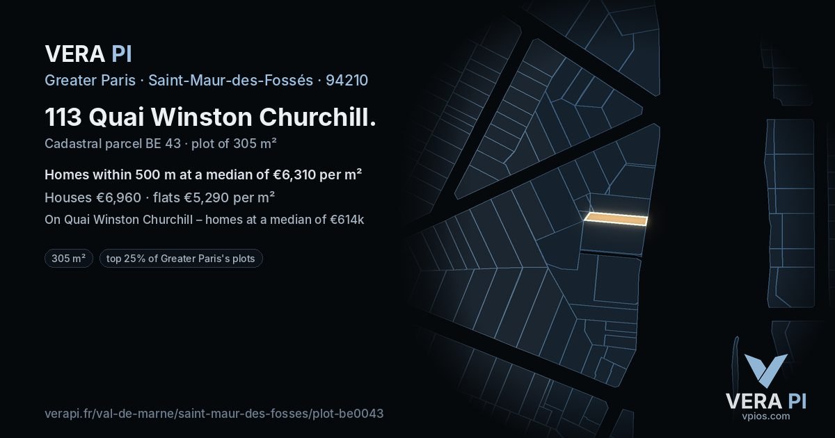 113 Quai Winston Churchill, Saint-Maur-des-Fossés at night – the plot lit, the parcels around coloured by the prices near them