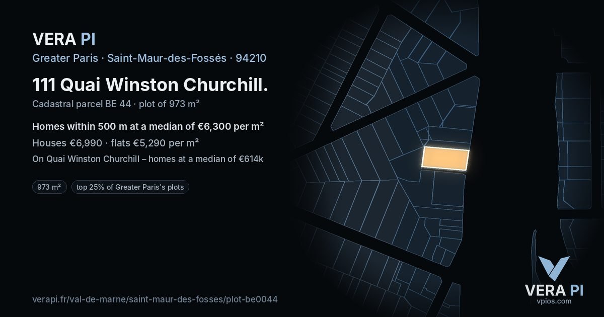 111 Quai Winston Churchill, Saint-Maur-des-Fossés at night – the plot lit, the parcels around coloured by the prices near them