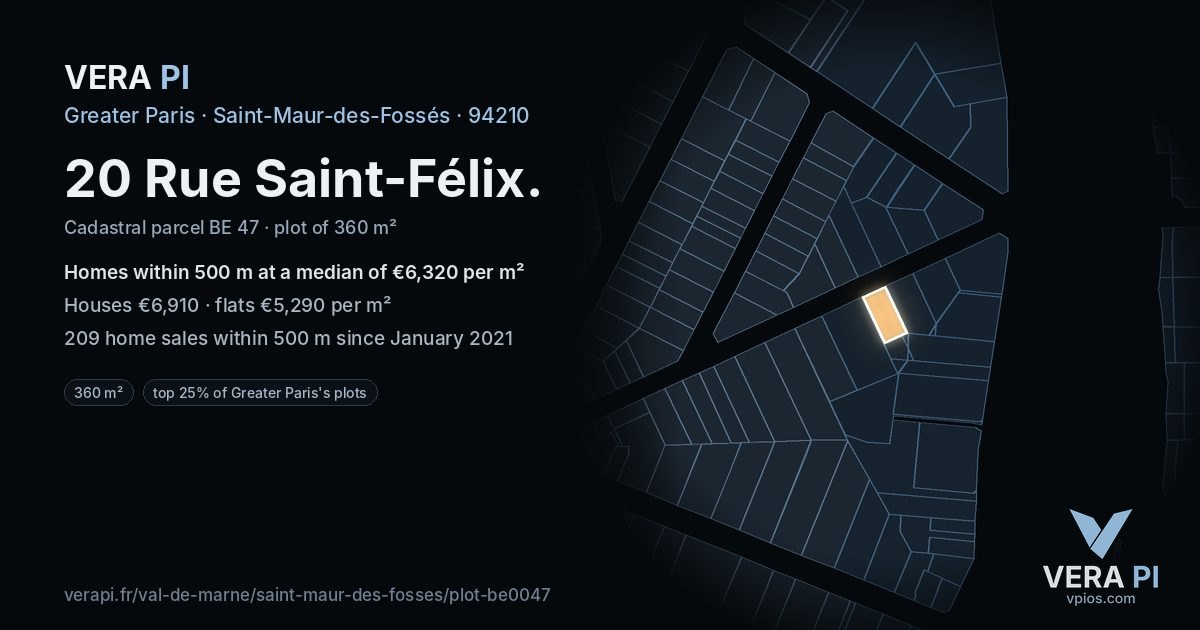 20 Rue Saint-Félix, Saint-Maur-des-Fossés at night – the plot lit, the parcels around coloured by the prices near them