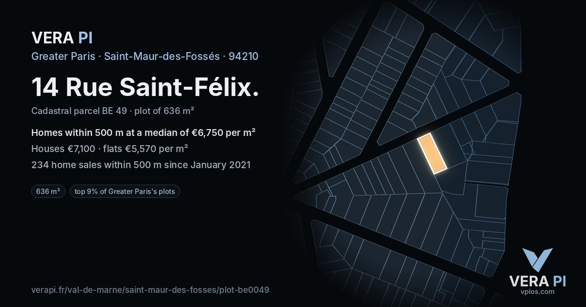 14 Rue Saint-Félix, Saint-Maur-des-Fossés at night – the plot lit, the parcels around coloured by the prices near them