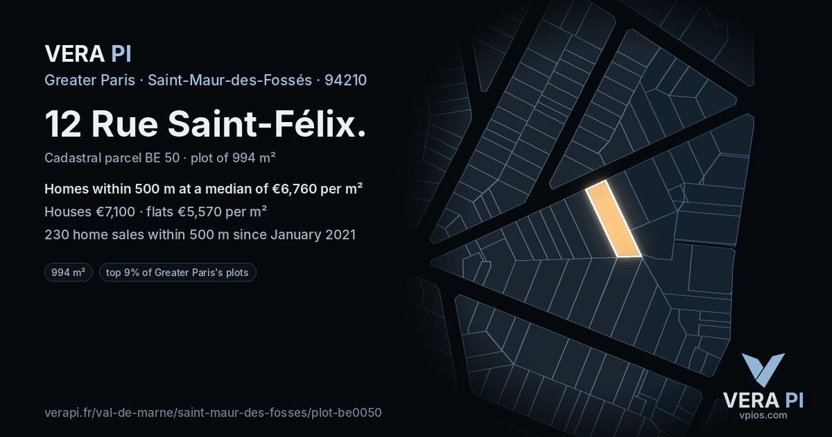 12 Rue Saint-Félix, Saint-Maur-des-Fossés at night – the plot lit, the parcels around coloured by the prices near them