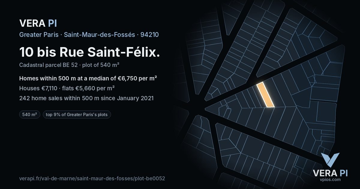 10 bis Rue Saint-Félix, Saint-Maur-des-Fossés at night – the plot lit, the parcels around coloured by the prices near them