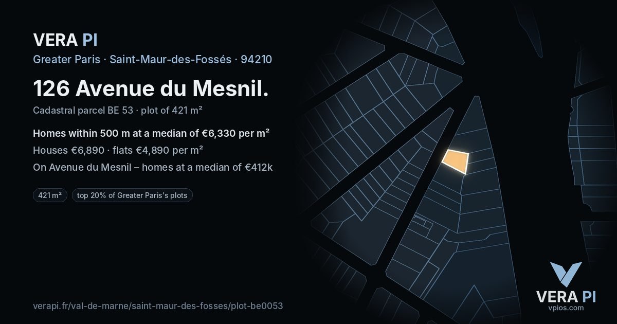 126 Avenue du Mesnil, Saint-Maur-des-Fossés at night – the plot lit, the parcels around coloured by the prices near them