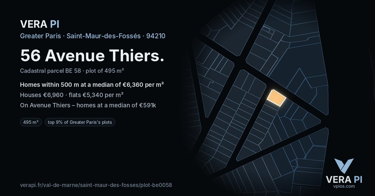 56 Avenue Thiers, Saint-Maur-des-Fossés at night – the plot lit, the parcels around coloured by the prices near them