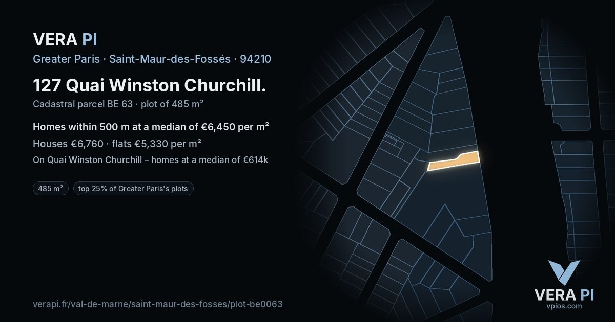 127 Quai Winston Churchill, Saint-Maur-des-Fossés at night – the plot lit, the parcels around coloured by the prices near them