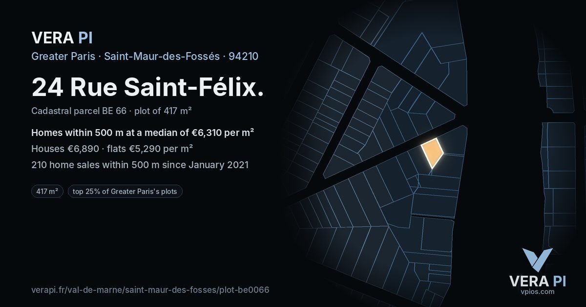 24 Rue Saint-Félix, Saint-Maur-des-Fossés at night – the plot lit, the parcels around coloured by the prices near them