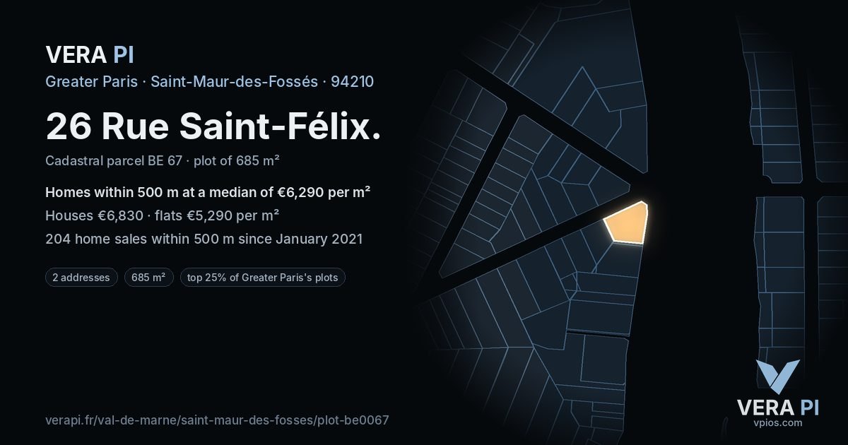 26 Rue Saint-Félix, Saint-Maur-des-Fossés at night – the plot lit, the parcels around coloured by the prices near them