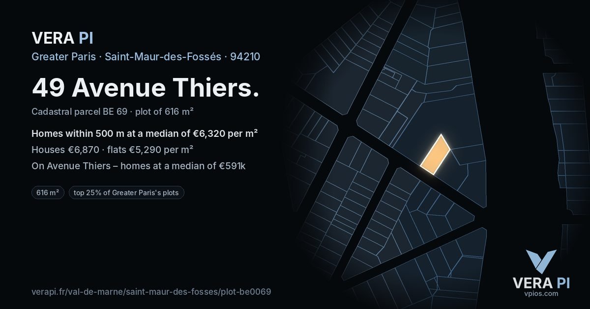 49 Avenue Thiers, Saint-Maur-des-Fossés at night – the plot lit, the parcels around coloured by the prices near them