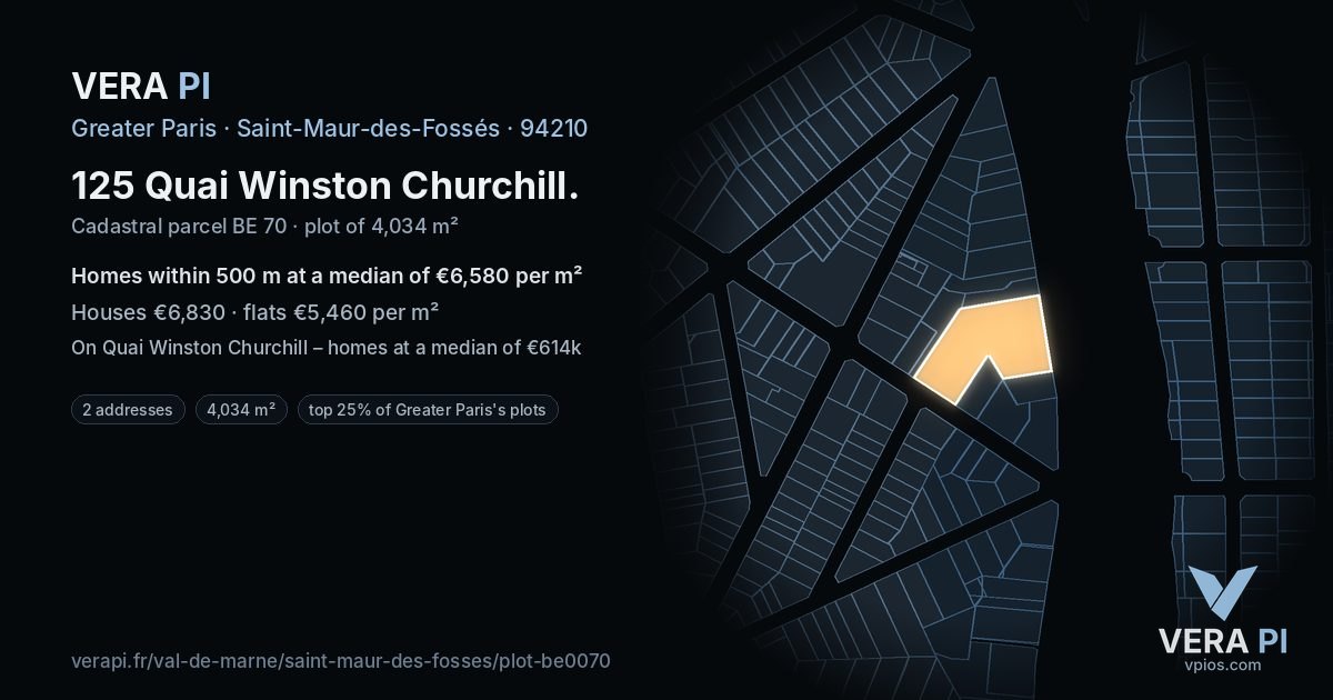125 Quai Winston Churchill, Saint-Maur-des-Fossés at night – the plot lit, the parcels around coloured by the prices near them