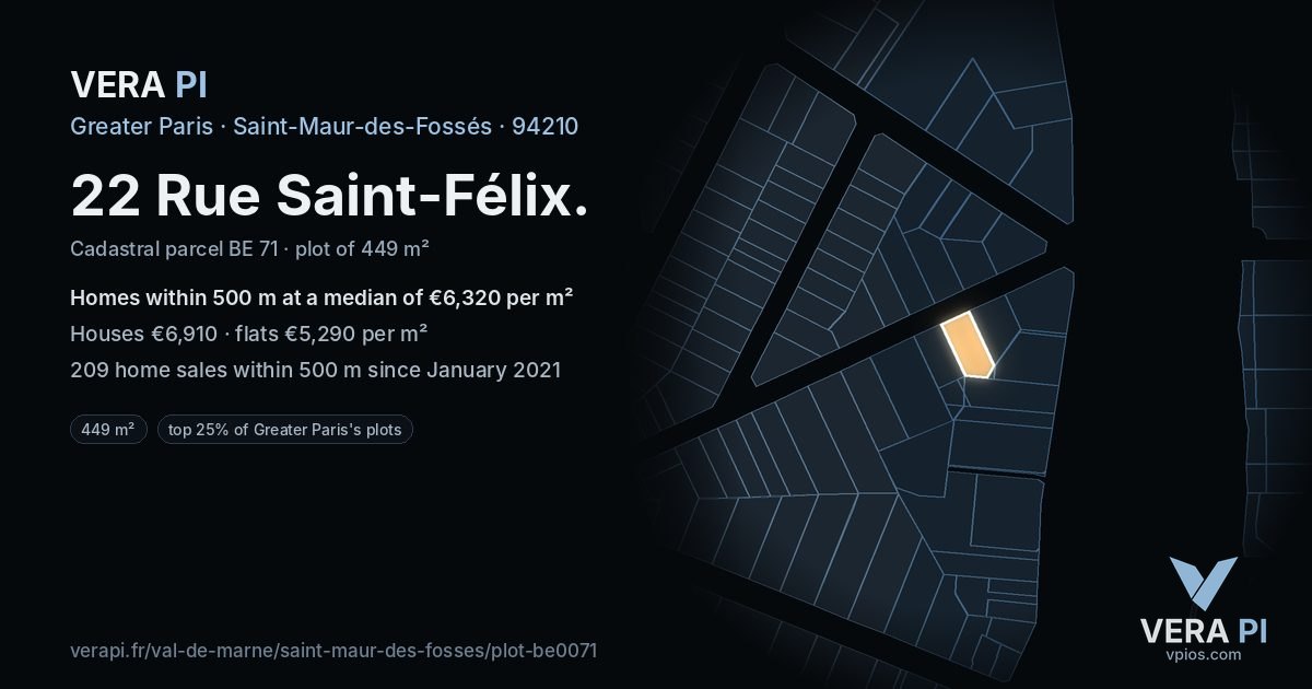 22 Rue Saint-Félix, Saint-Maur-des-Fossés at night – the plot lit, the parcels around coloured by the prices near them