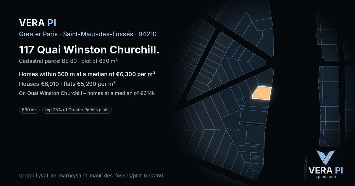 117 Quai Winston Churchill, Saint-Maur-des-Fossés at night – the plot lit, the parcels around coloured by the prices near them