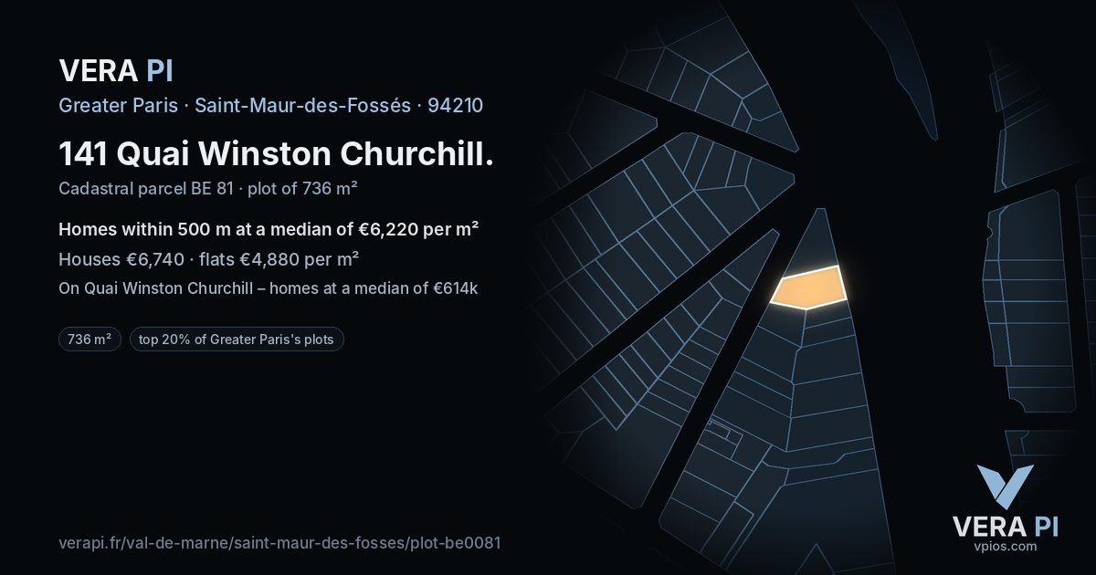141 Quai Winston Churchill, Saint-Maur-des-Fossés at night – the plot lit, the parcels around coloured by the prices near them