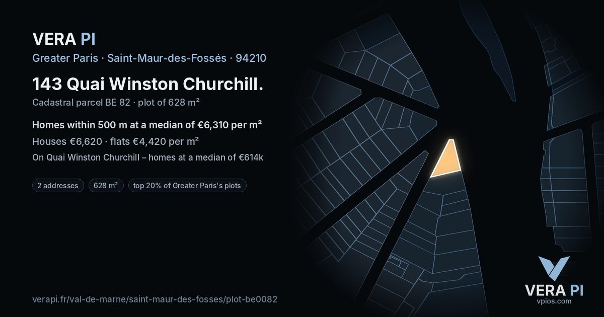 143 Quai Winston Churchill, Saint-Maur-des-Fossés at night – the plot lit, the parcels around coloured by the prices near them