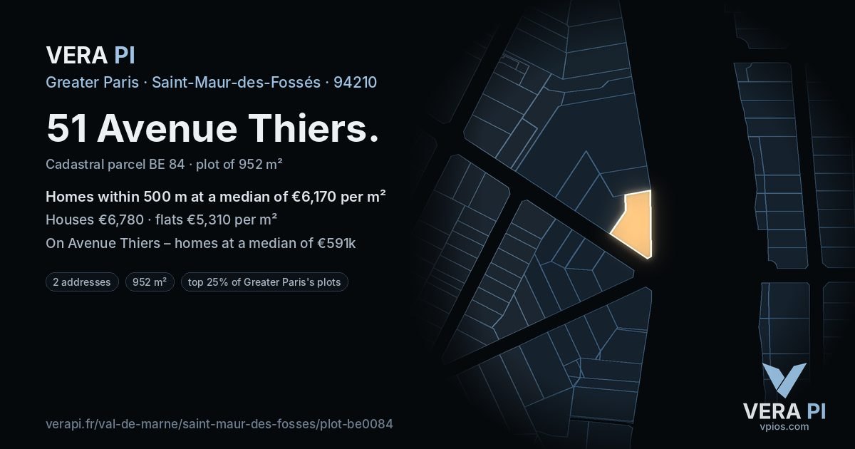 51 Avenue Thiers, Saint-Maur-des-Fossés at night – the plot lit, the parcels around coloured by the prices near them