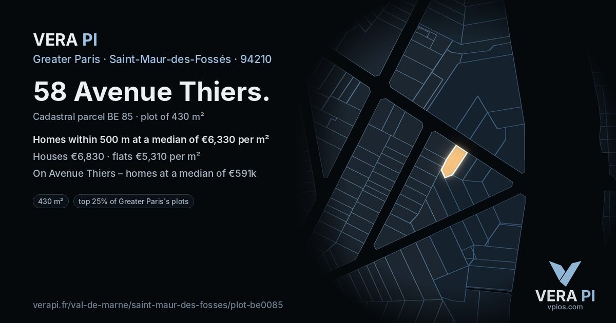 58 Avenue Thiers, Saint-Maur-des-Fossés at night – the plot lit, the parcels around coloured by the prices near them