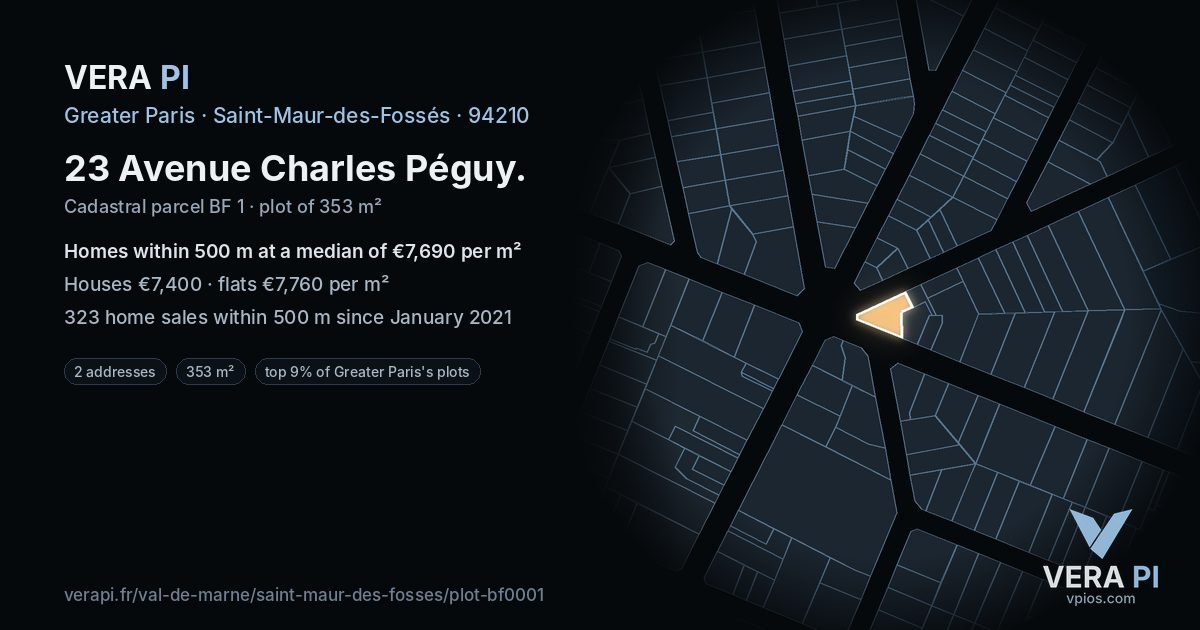 23 Avenue Charles Péguy, Saint-Maur-des-Fossés at night – the plot lit, the parcels around coloured by the prices near them