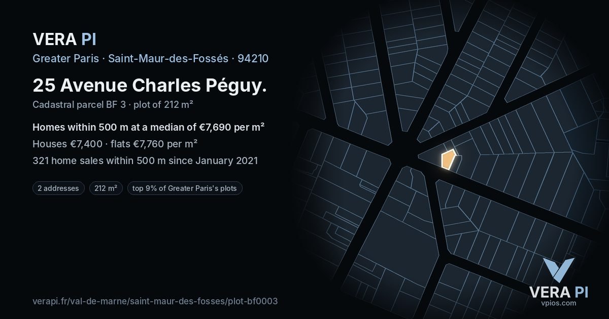25 Avenue Charles Péguy, Saint-Maur-des-Fossés at night – the plot lit, the parcels around coloured by the prices near them