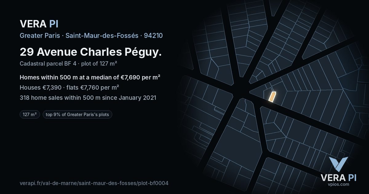 29 Avenue Charles Péguy, Saint-Maur-des-Fossés at night – the plot lit, the parcels around coloured by the prices near them