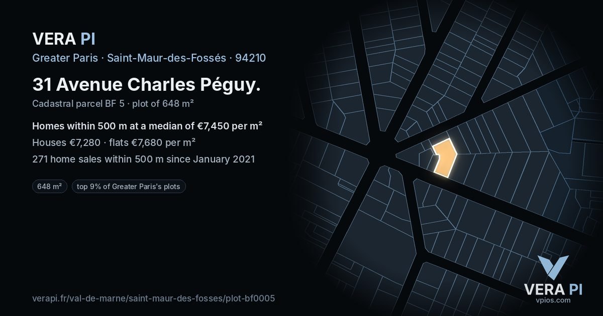 31 Avenue Charles Péguy, Saint-Maur-des-Fossés at night – the plot lit, the parcels around coloured by the prices near them