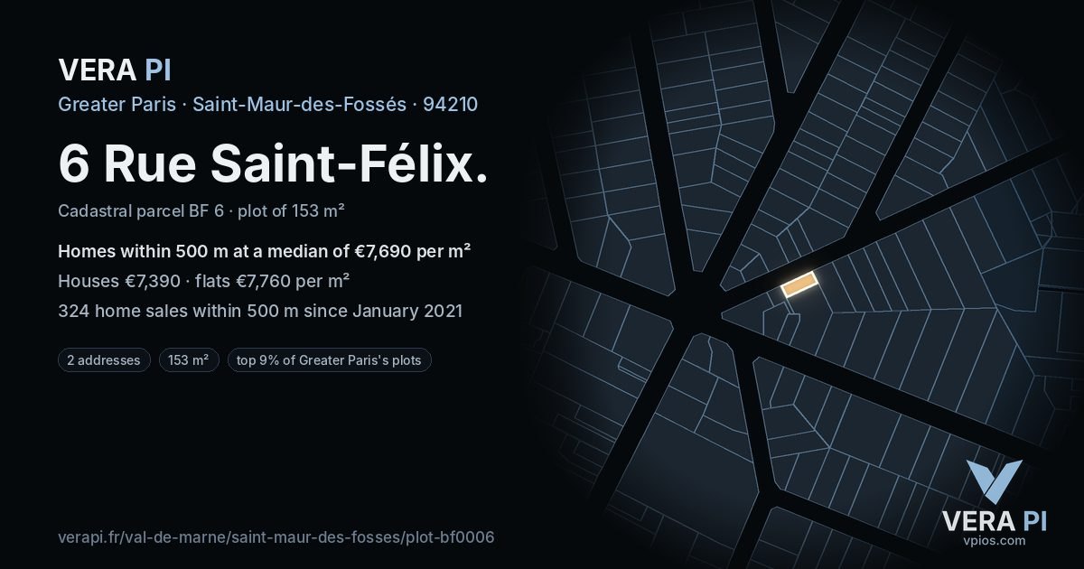 6 Rue Saint-Félix, Saint-Maur-des-Fossés at night – the plot lit, the parcels around coloured by the prices near them