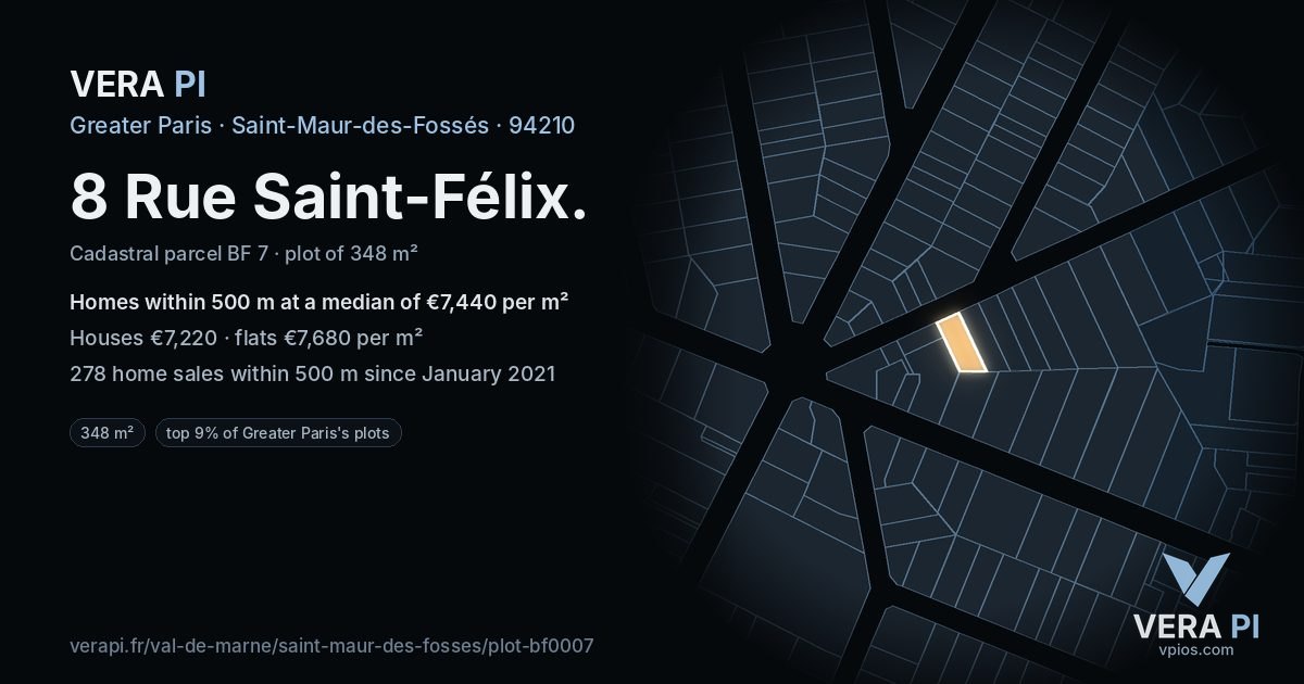 8 Rue Saint-Félix, Saint-Maur-des-Fossés at night – the plot lit, the parcels around coloured by the prices near them