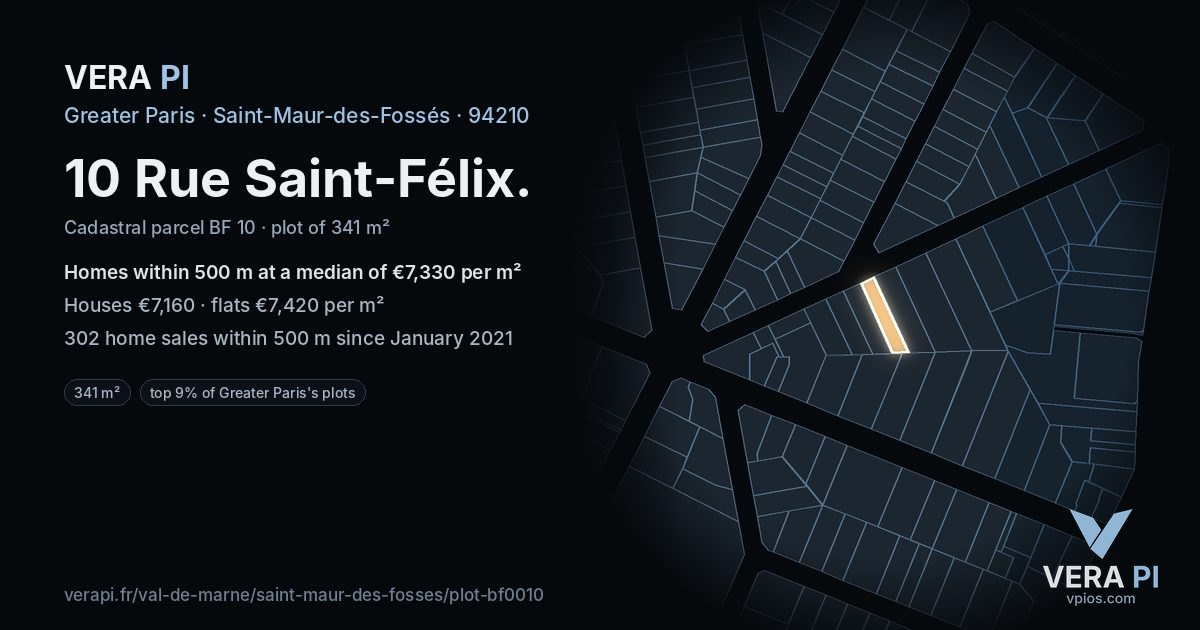 10 Rue Saint-Félix, Saint-Maur-des-Fossés at night – the plot lit, the parcels around coloured by the prices near them