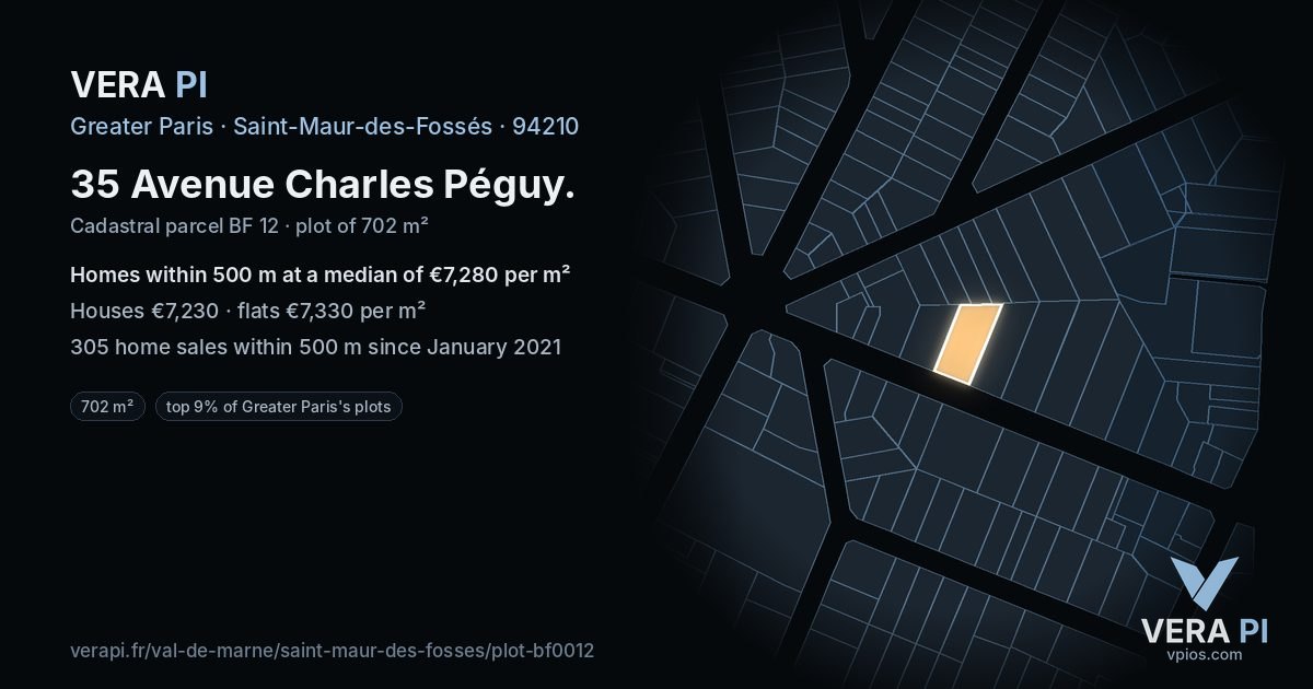 35 Avenue Charles Péguy, Saint-Maur-des-Fossés at night – the plot lit, the parcels around coloured by the prices near them