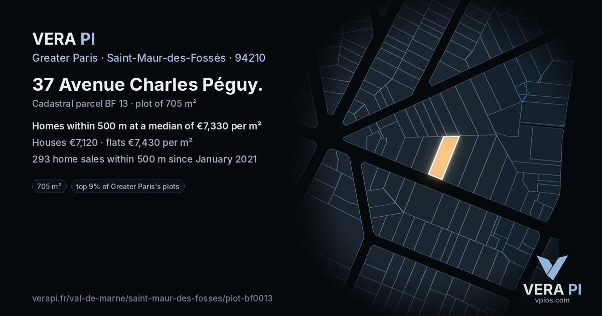 37 Avenue Charles Péguy, Saint-Maur-des-Fossés at night – the plot lit, the parcels around coloured by the prices near them