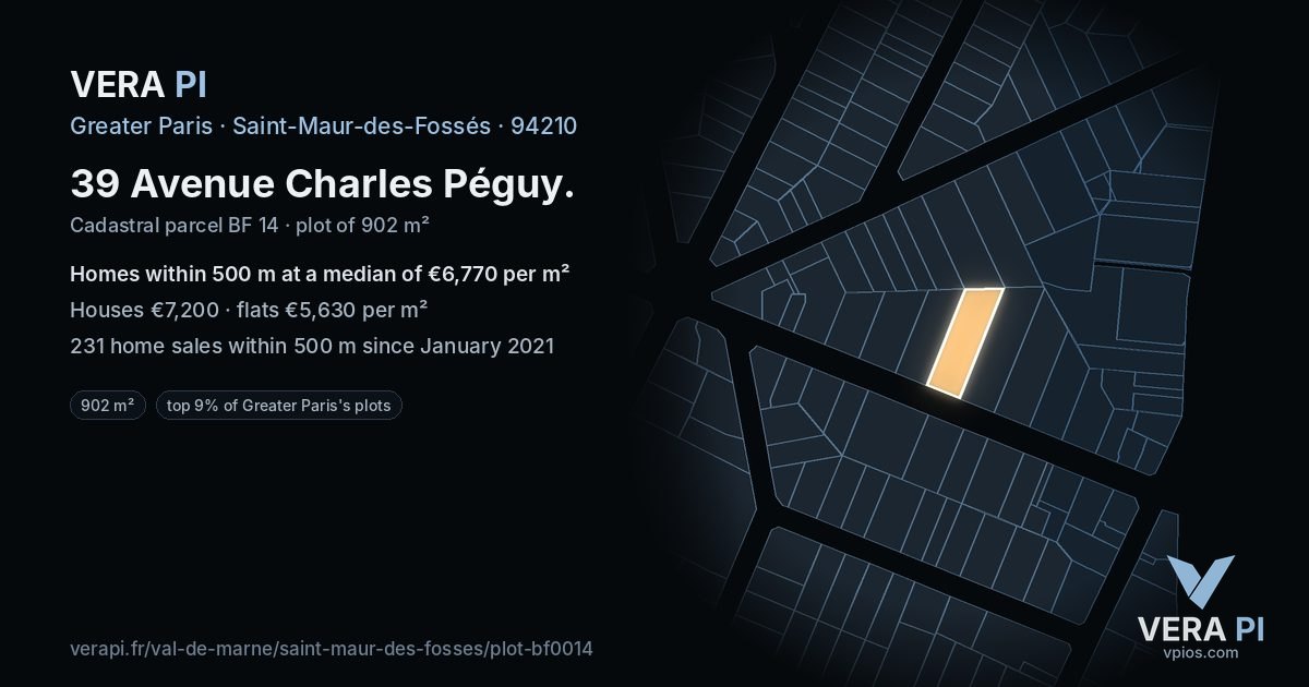 39 Avenue Charles Péguy, Saint-Maur-des-Fossés at night – the plot lit, the parcels around coloured by the prices near them