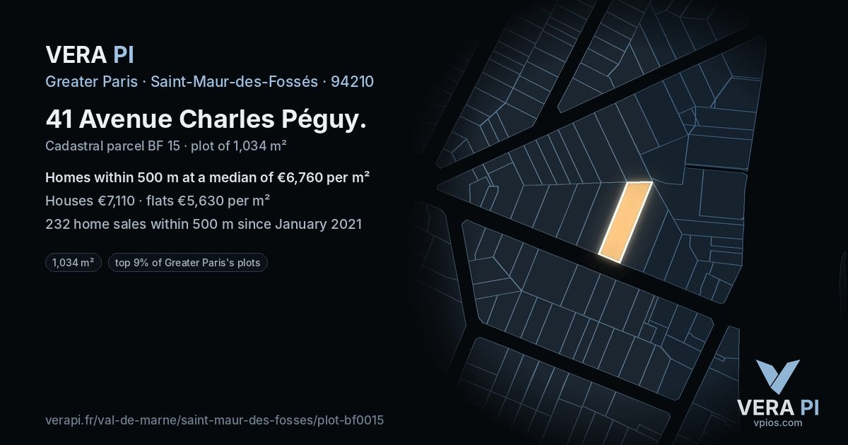 41 Avenue Charles Péguy, Saint-Maur-des-Fossés at night – the plot lit, the parcels around coloured by the prices near them