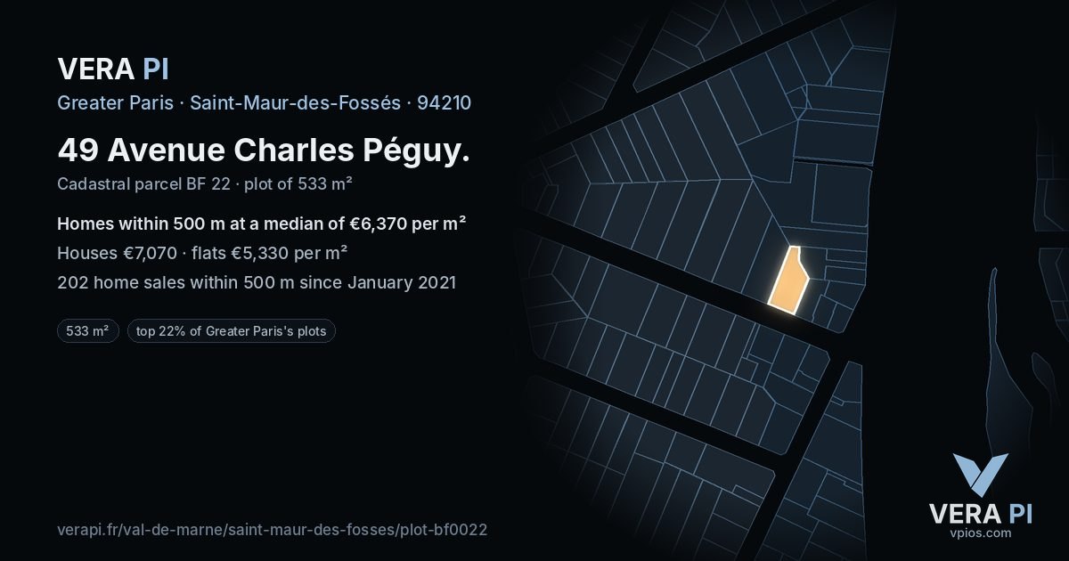 49 Avenue Charles Péguy, Saint-Maur-des-Fossés at night – the plot lit, the parcels around coloured by the prices near them