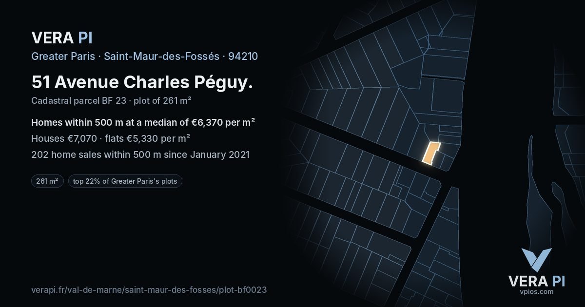 51 Avenue Charles Péguy, Saint-Maur-des-Fossés at night – the plot lit, the parcels around coloured by the prices near them