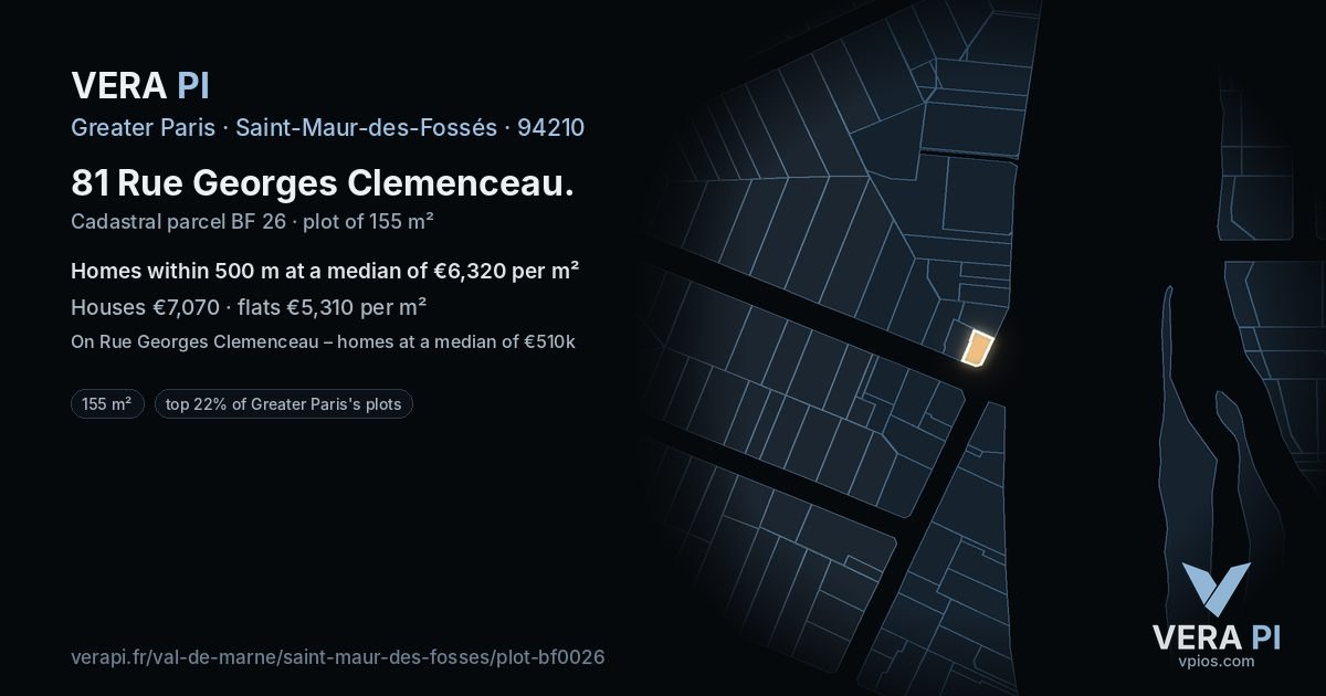 81 Rue Georges Clemenceau, Saint-Maur-des-Fossés at night – the plot lit, the parcels around coloured by the prices near them