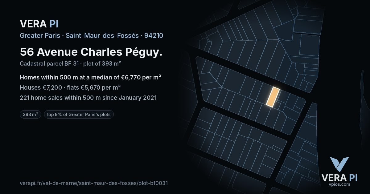 56 Avenue Charles Péguy, Saint-Maur-des-Fossés at night – the plot lit, the parcels around coloured by the prices near them