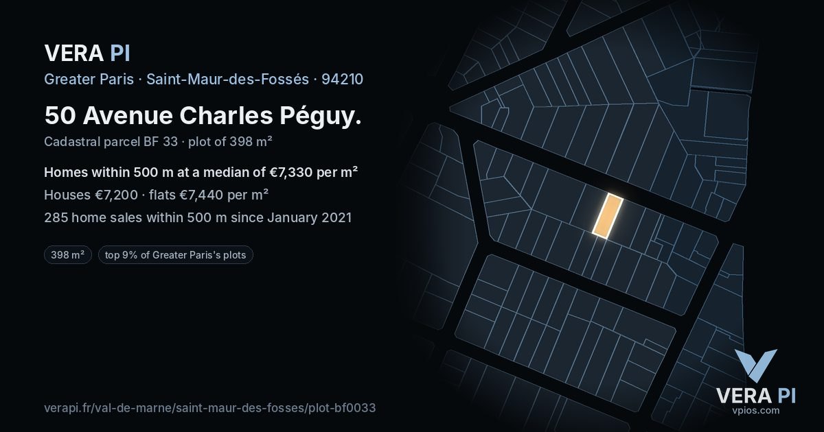 50 Avenue Charles Péguy, Saint-Maur-des-Fossés at night – the plot lit, the parcels around coloured by the prices near them