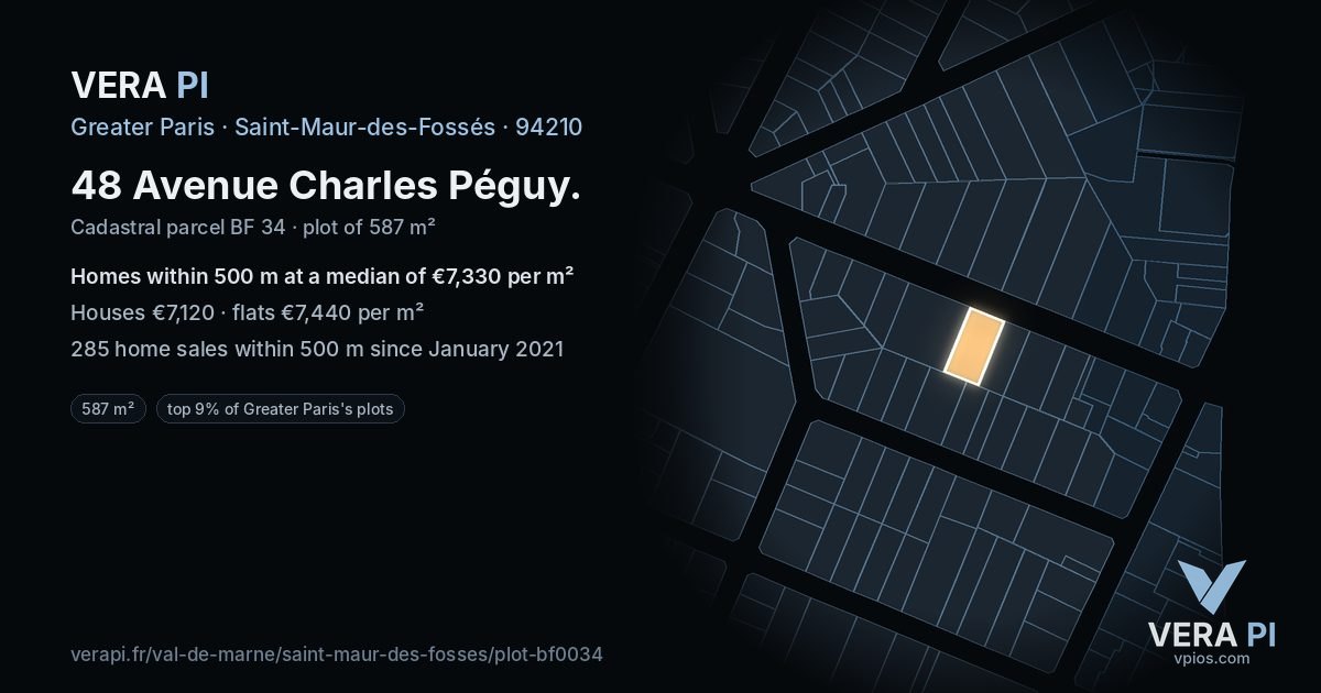 48 Avenue Charles Péguy, Saint-Maur-des-Fossés at night – the plot lit, the parcels around coloured by the prices near them