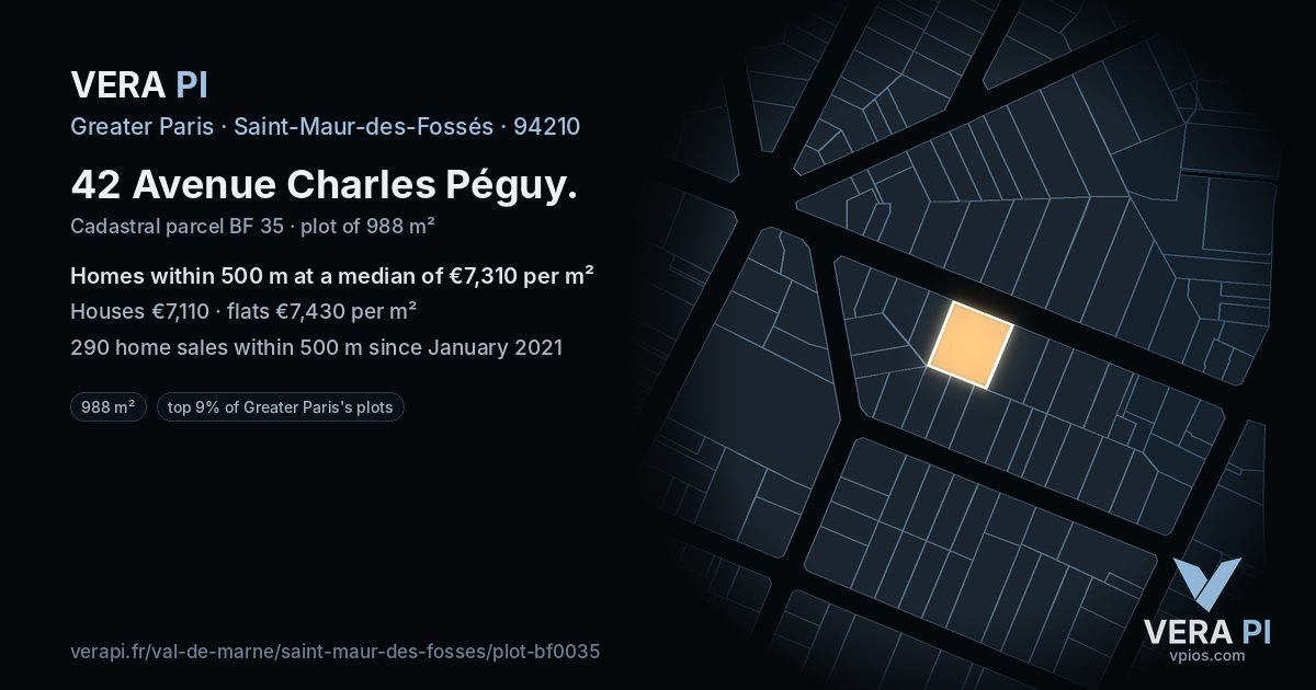 42 Avenue Charles Péguy, Saint-Maur-des-Fossés at night – the plot lit, the parcels around coloured by the prices near them