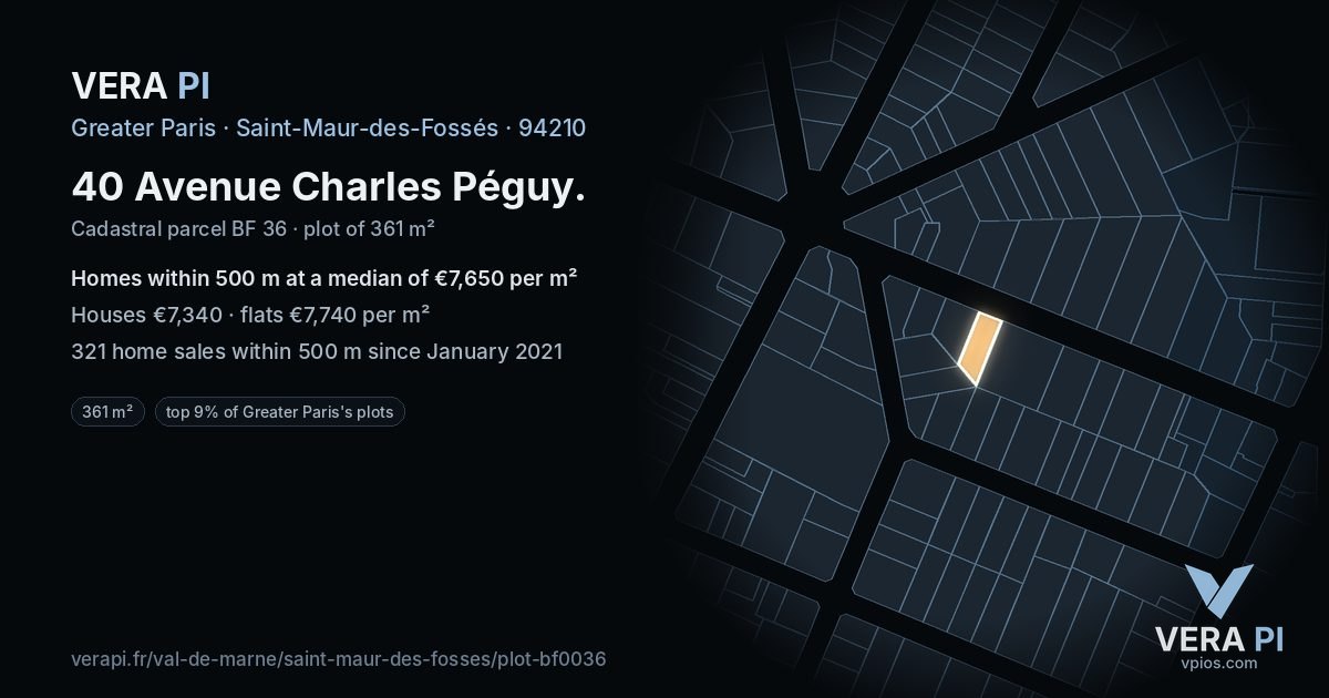 40 Avenue Charles Péguy, Saint-Maur-des-Fossés at night – the plot lit, the parcels around coloured by the prices near them