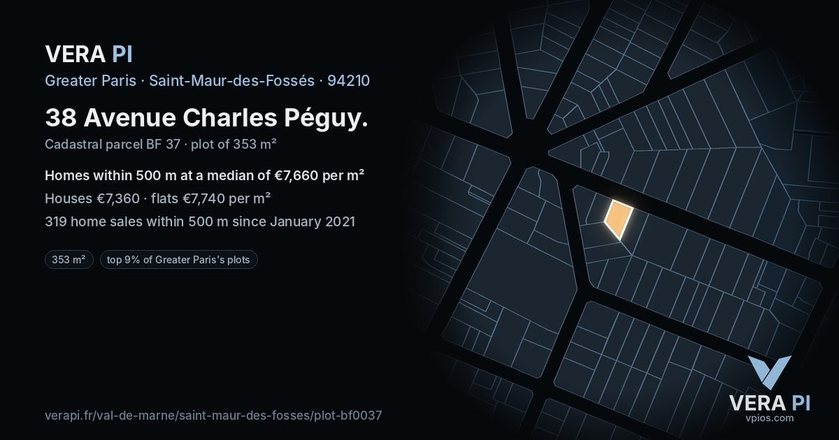 38 Avenue Charles Péguy, Saint-Maur-des-Fossés at night – the plot lit, the parcels around coloured by the prices near them