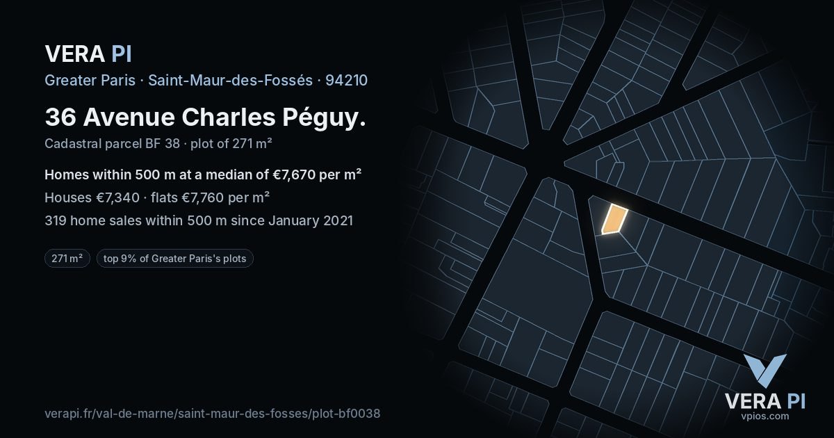 36 Avenue Charles Péguy, Saint-Maur-des-Fossés at night – the plot lit, the parcels around coloured by the prices near them