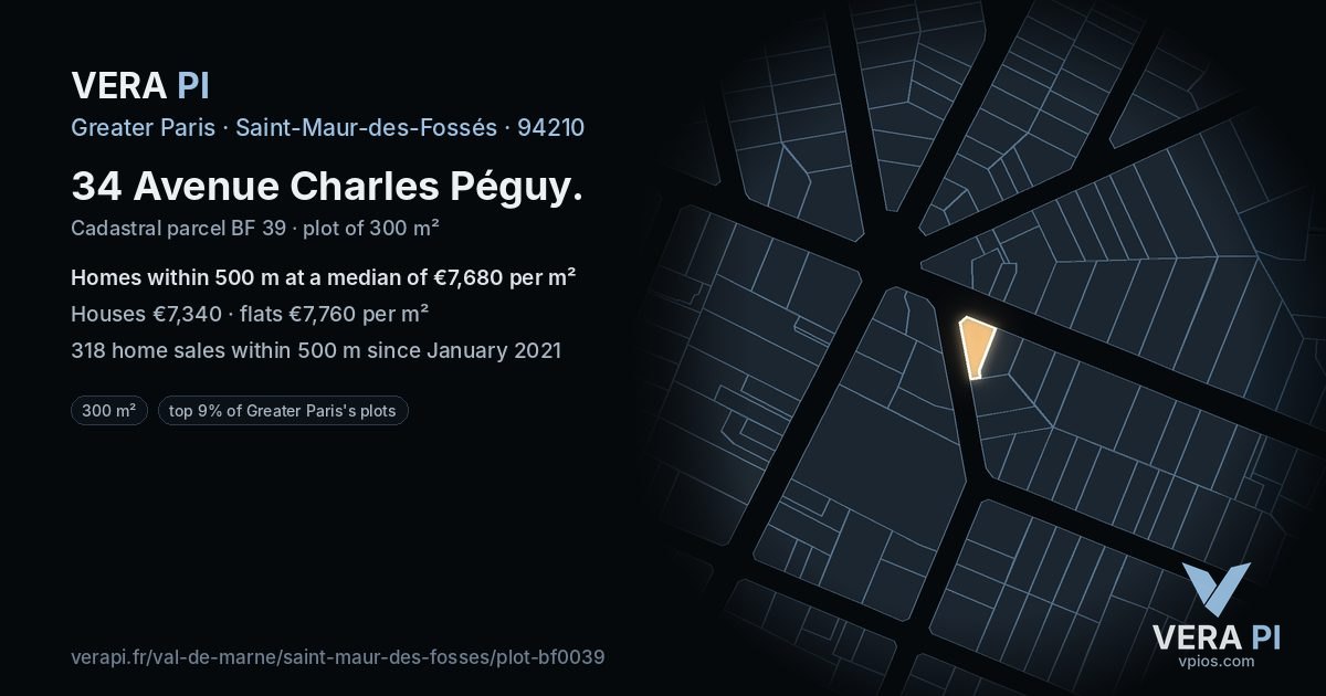 34 Avenue Charles Péguy, Saint-Maur-des-Fossés at night – the plot lit, the parcels around coloured by the prices near them