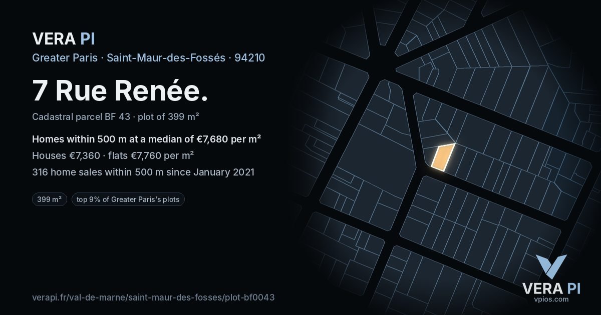 7 Rue Renée, Saint-Maur-des-Fossés at night – the plot lit, the parcels around coloured by the prices near them