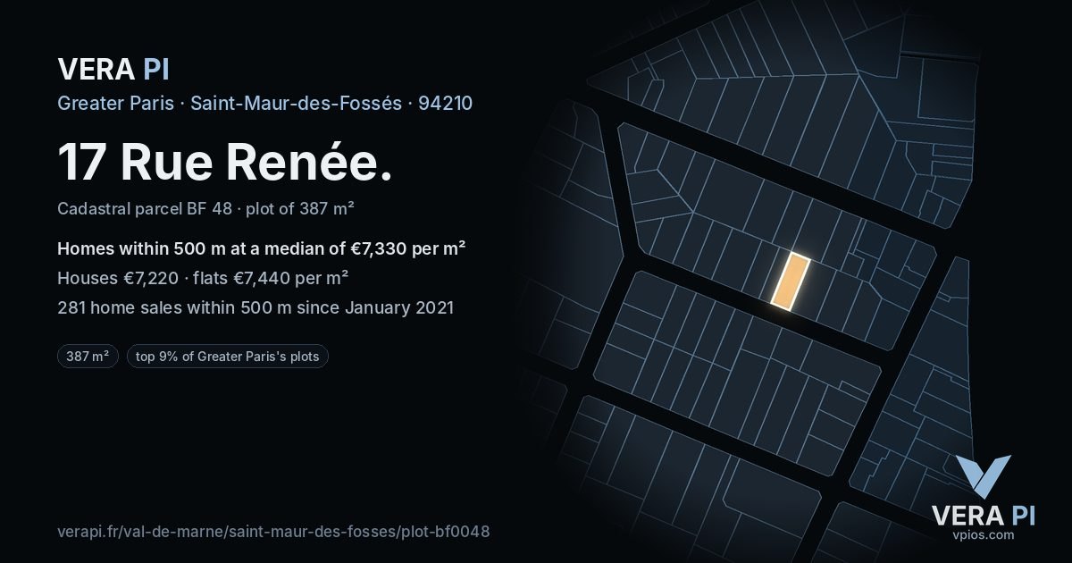17 Rue Renée, Saint-Maur-des-Fossés at night – the plot lit, the parcels around coloured by the prices near them